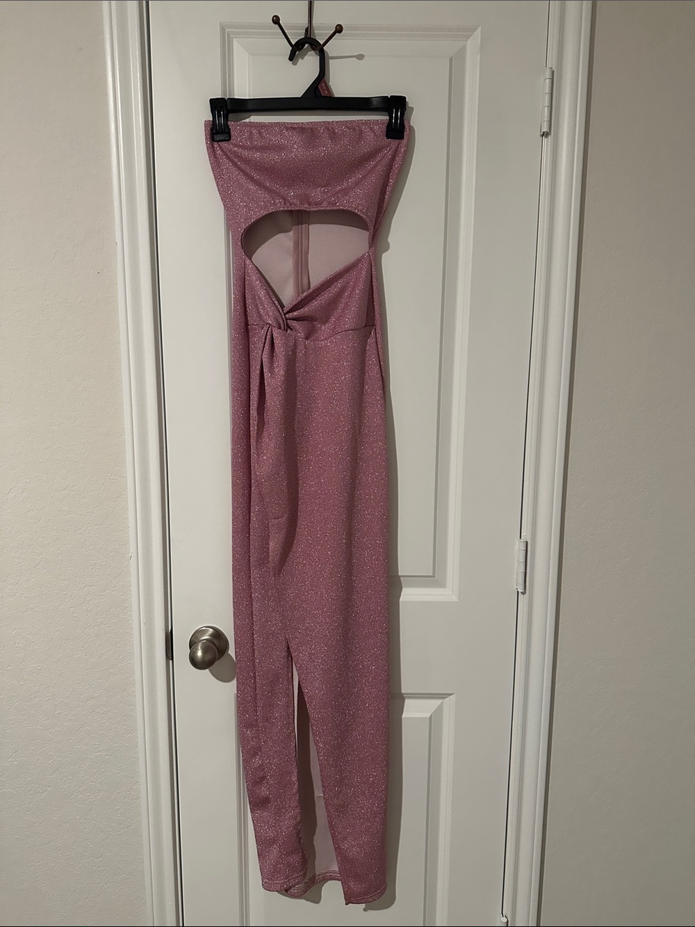 Sparkly Pink Strapless Cutout Dress